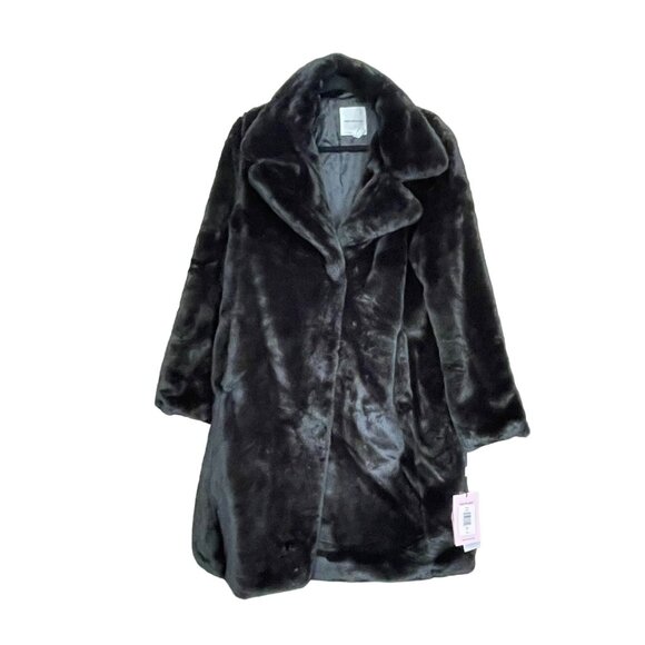 Avec Les Filles Black Faux Fur Long Length Coat Medium NWT - Picture 3 of 6